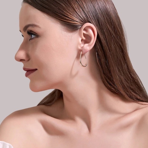 New Anthro Molten Gold Hoop Earrings ~ Silver or Gold Threader Hoops - Picture 7 of 16